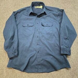 Vintage Big Mac Work Shirt Mens 2XL 17-17.5 Blue Button Front Long Sleeve USA